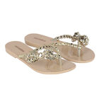 Girls Beige & Gold Bow Flip Flops, 2, hi-res