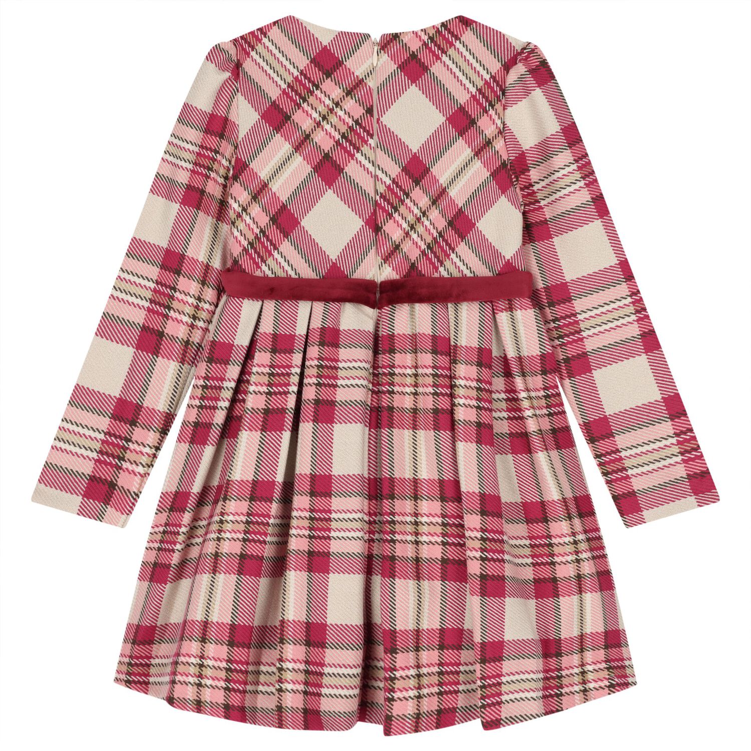 Girls Pink & Beige Plaid Dress, 1, hi-res