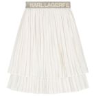 Girls Ivory Logo Pleated Skirt, 1, hi-res