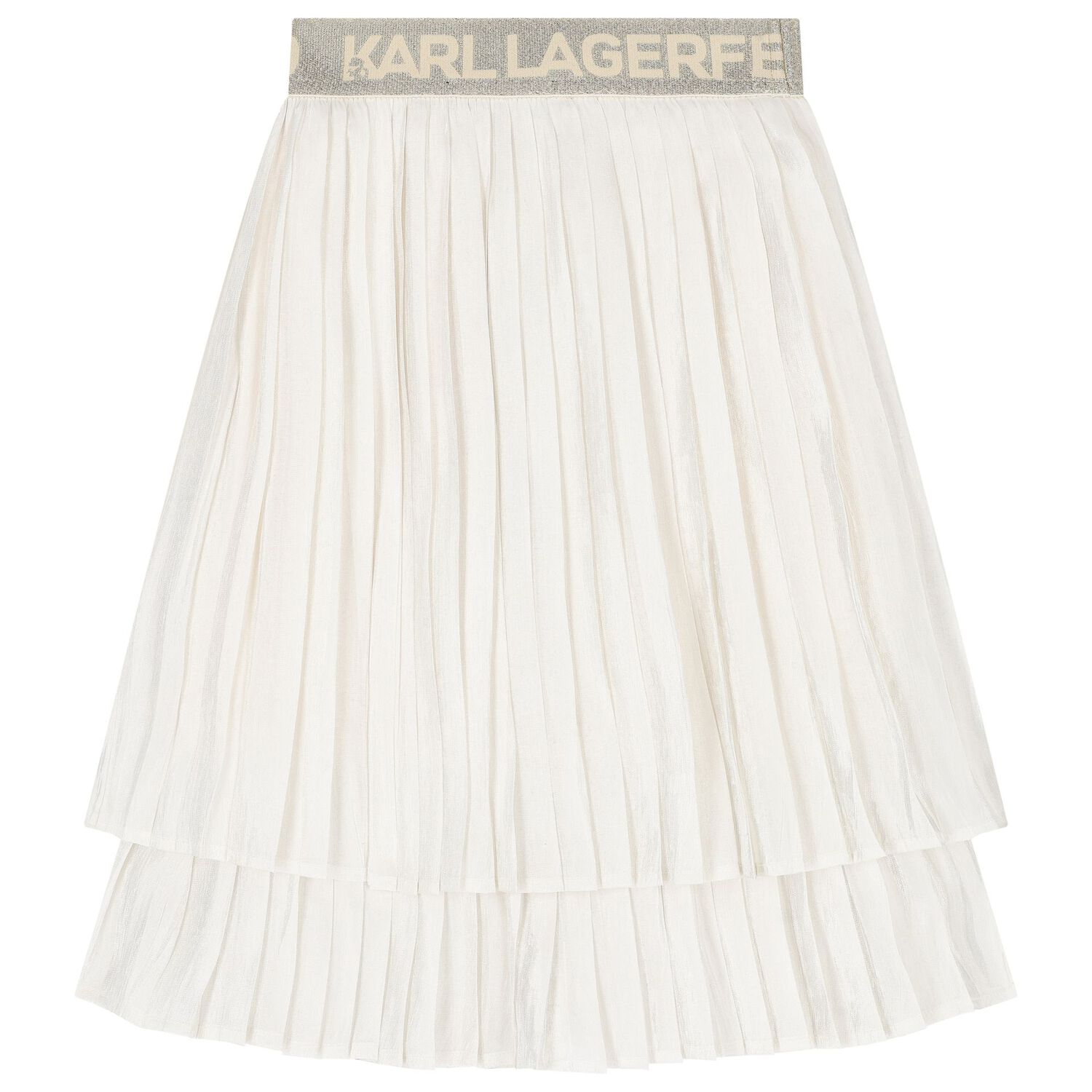 Girls Ivory Logo Pleated Skirt, 1, hi-res image number null