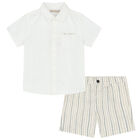 Younger Boys White & Beige Shorts Set, 2, hi-res