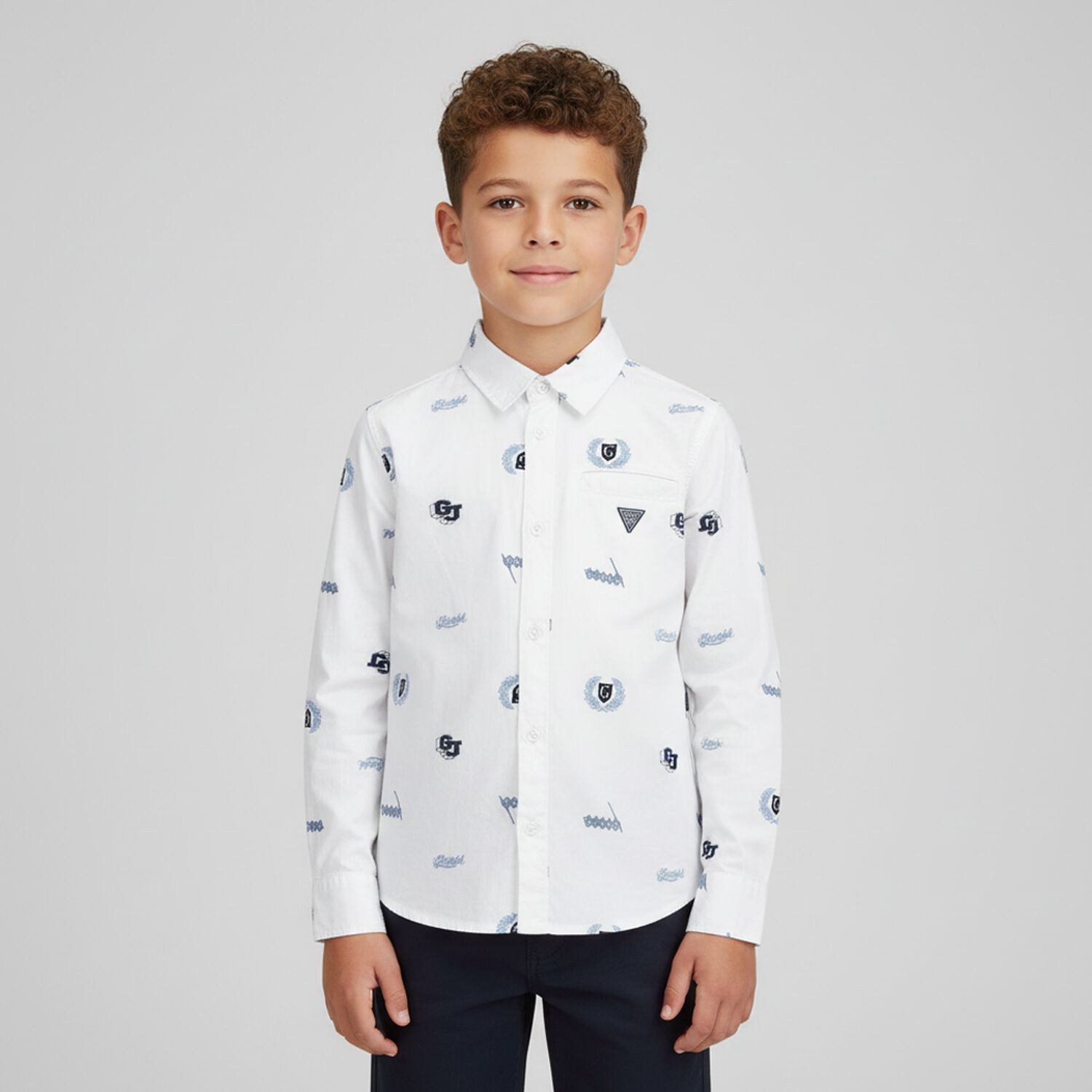 Boys White Logo Shirt, 1, hi-res image number null