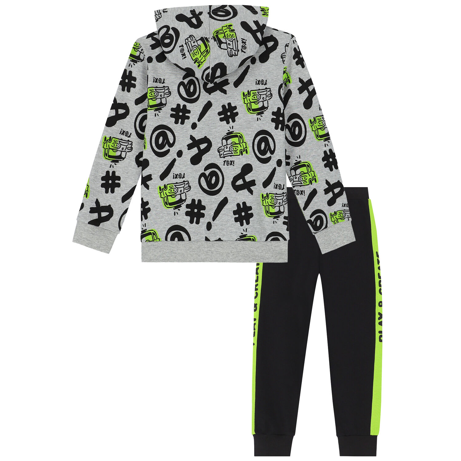 Boys Grey & Black Graphic Tracksuit, 1, hi-res