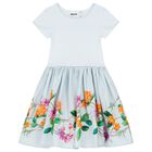 Girls Blue Floral Dress, 2, hi-res