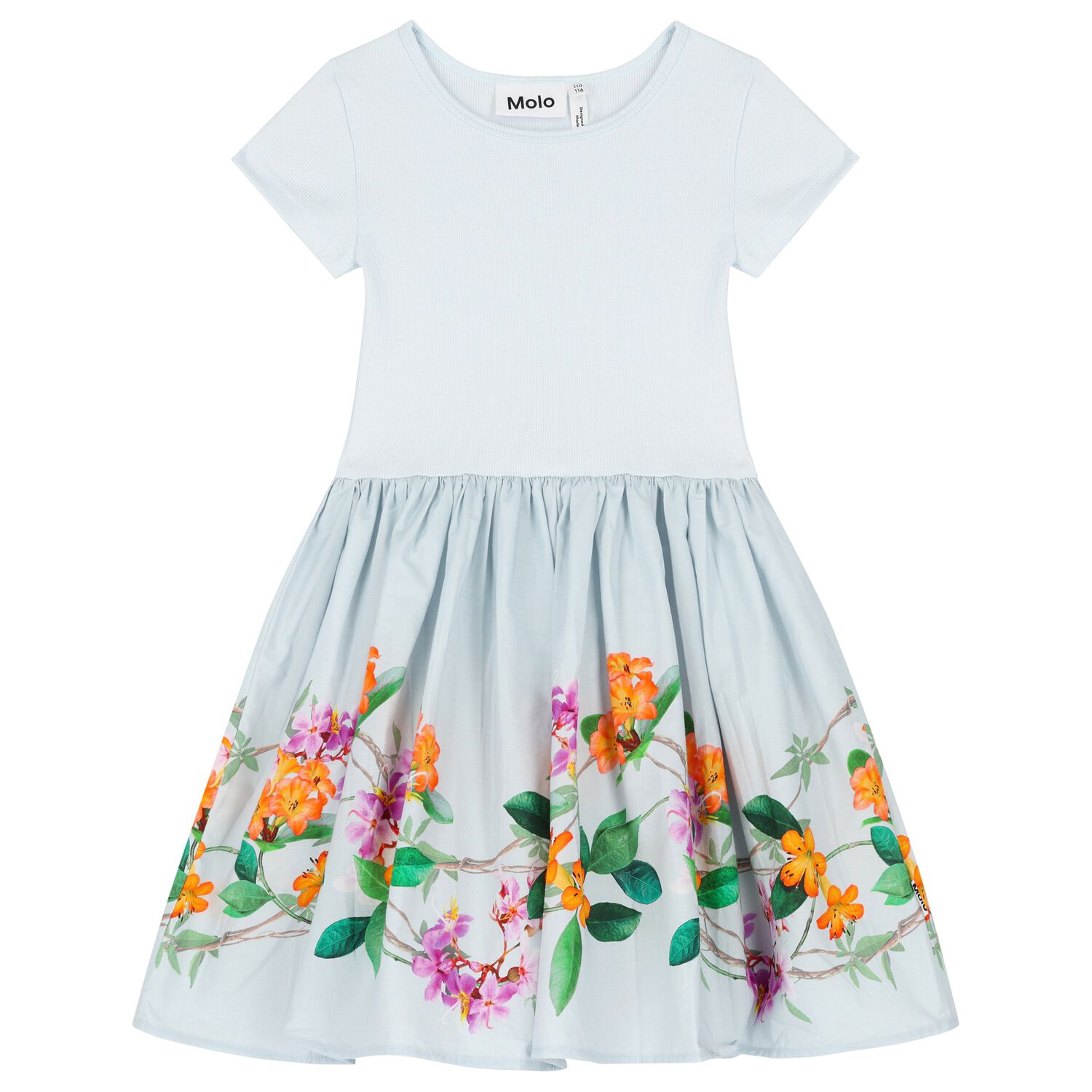 Girls Blue Floral Dress, 2, hi-res