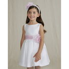 Girls White Satin Dress, 1, hi-res