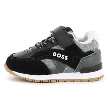 Boys Mini Me Black Logo Trainers