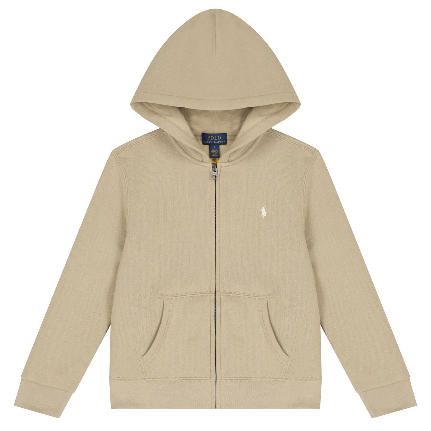 Boys Beige Logo Hooded Zip Up Top, 1, hi-res
