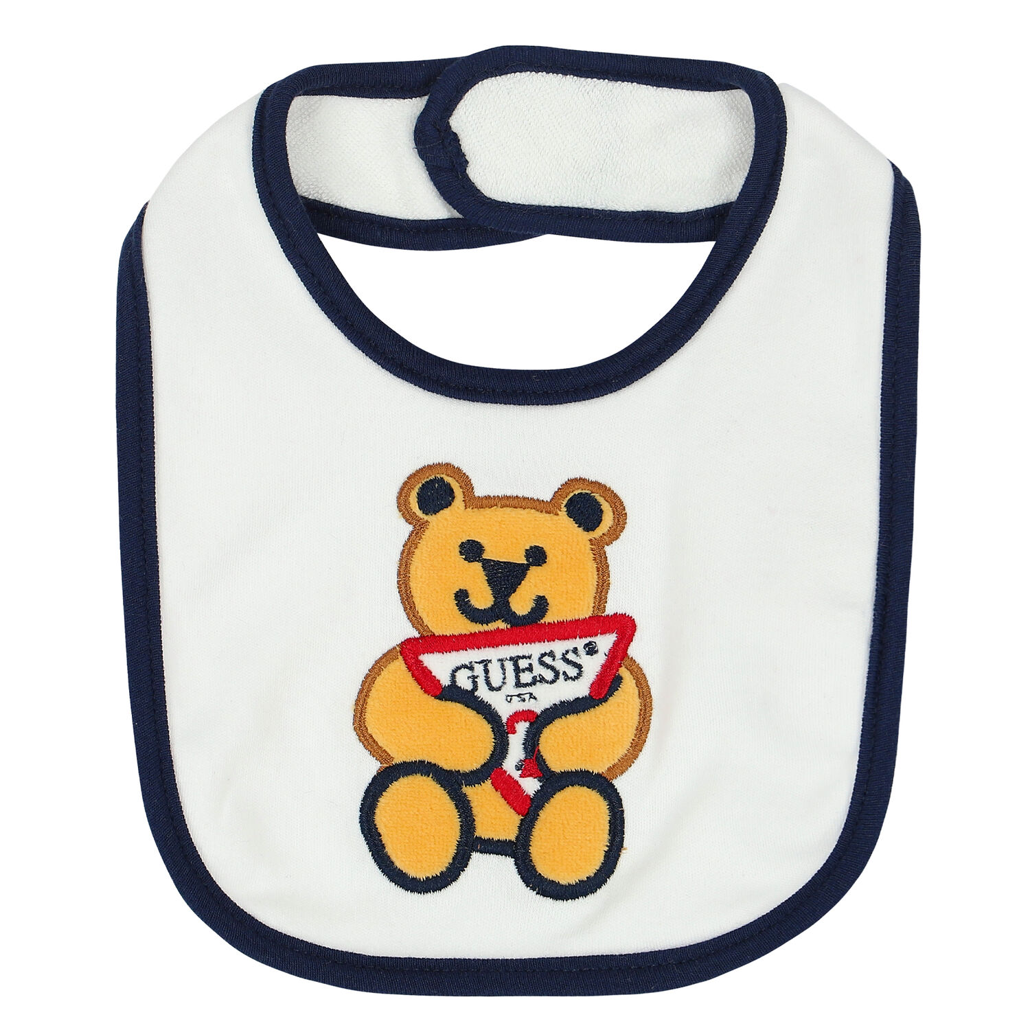 Baby Boys White Teddy Bib, 3, hi-res