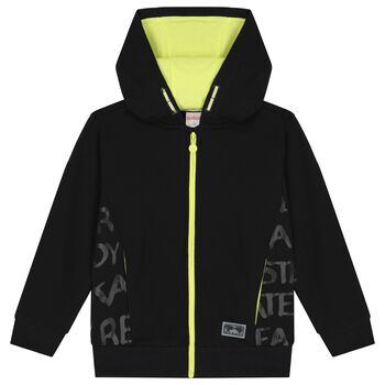 Boys Black Hooded Zip Up Top
