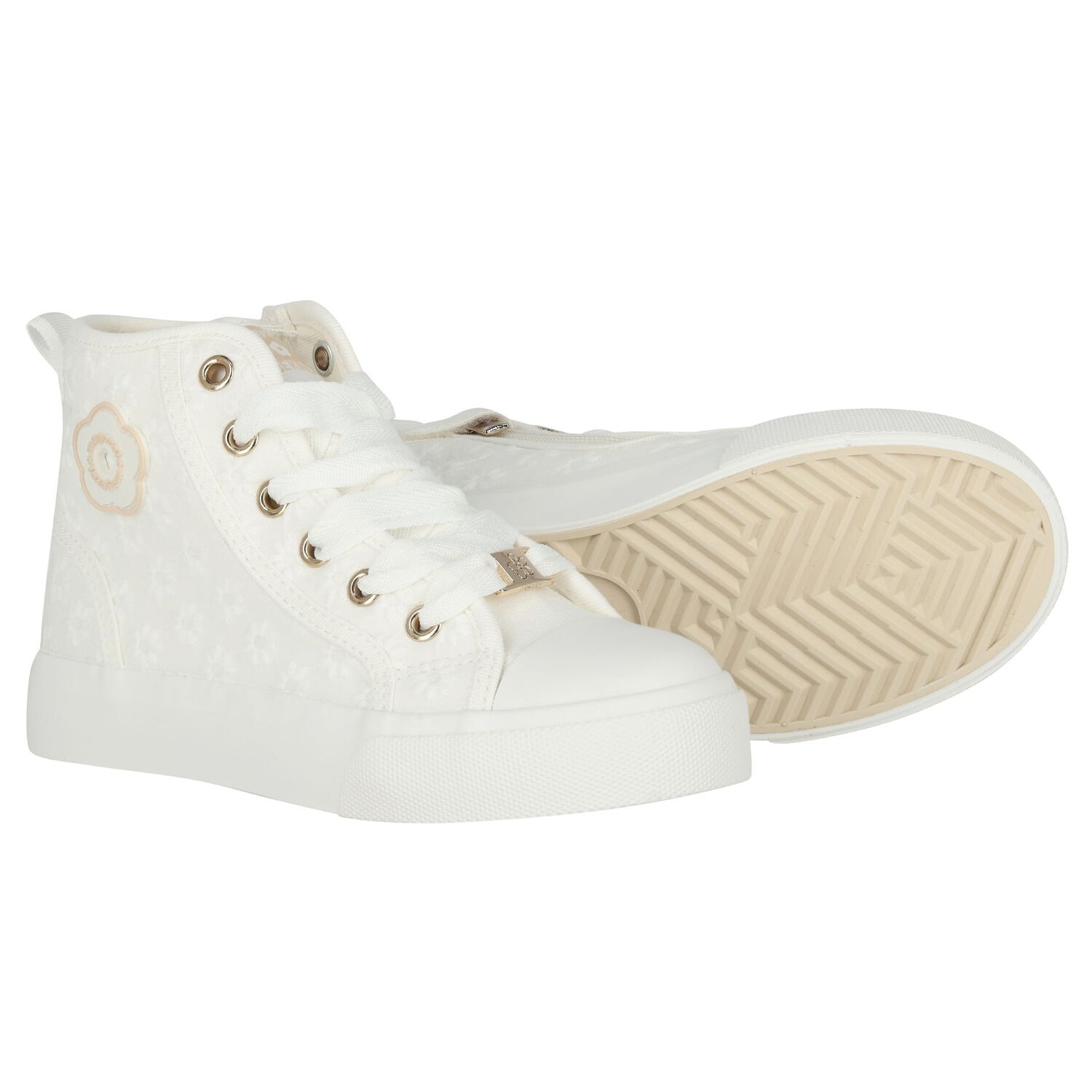 Girls White Flower Trainers, 1, hi-res