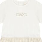 Younger Girls White & Gold Pleated Dress, 2, hi-res