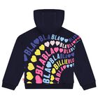 Girls Navy Blue Heart Hooded Top, 1, hi-res