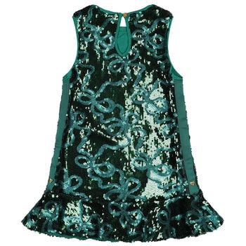 Girls Green Sequin Bow Bonita Dress