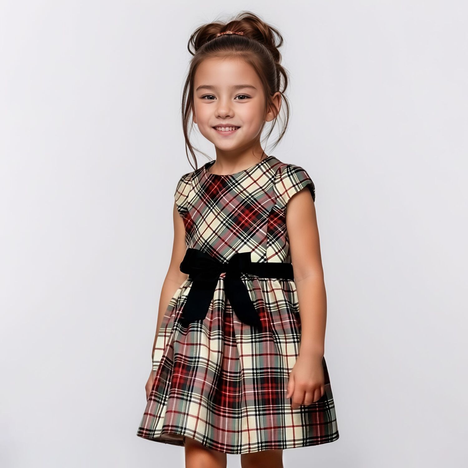 Girls Ivory, Red & Green Tartan Dress, 1, hi-res image number null