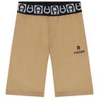 Younger Boys Beige Logo Bermuda Shorts, 2, hi-res