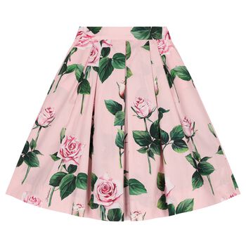 Girls Pink Rose Pleated Skirt