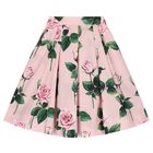 Girls Pink Rose Pleated Skirt, 1, hi-res