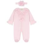 Baby Girl Pink Lace Tulle Babygrow & Headband Set, 1, hi-res