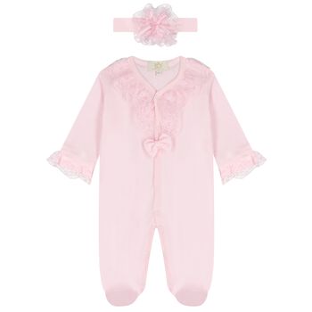 Baby Girl Pink Lace Tulle Babygrow & Headband Set