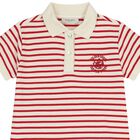 Girls Ivory & Red Logo Striped Polo Dress, 2, hi-res