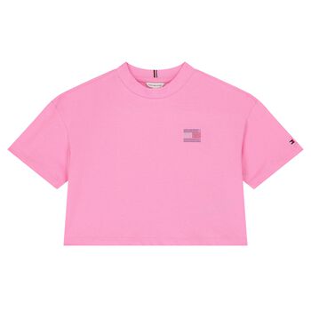 Girls Pink Embellished Logo T-Shirt