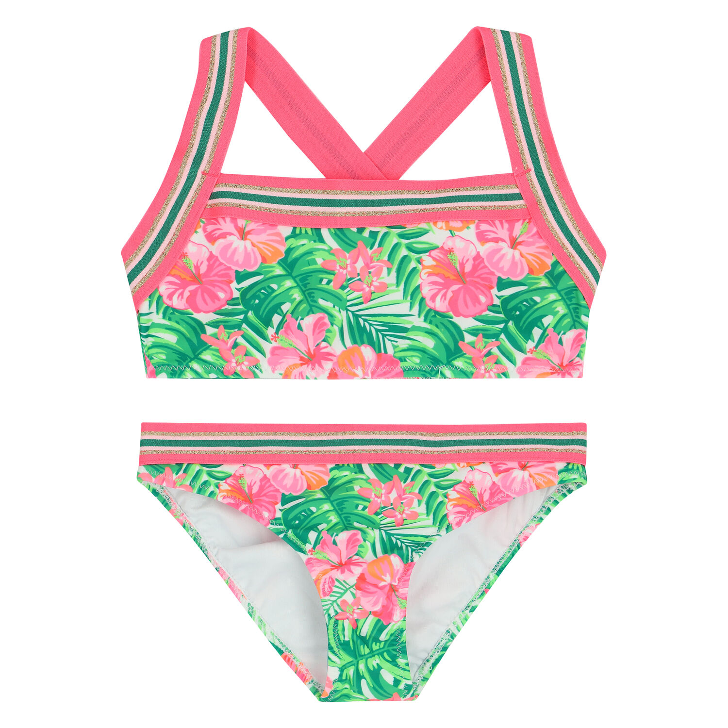 Girls Pink & Green Floral Bikini, 1, hi-res
