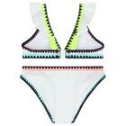 Girls White Ruffled & Embroidered Bikini, 1, hi-res
