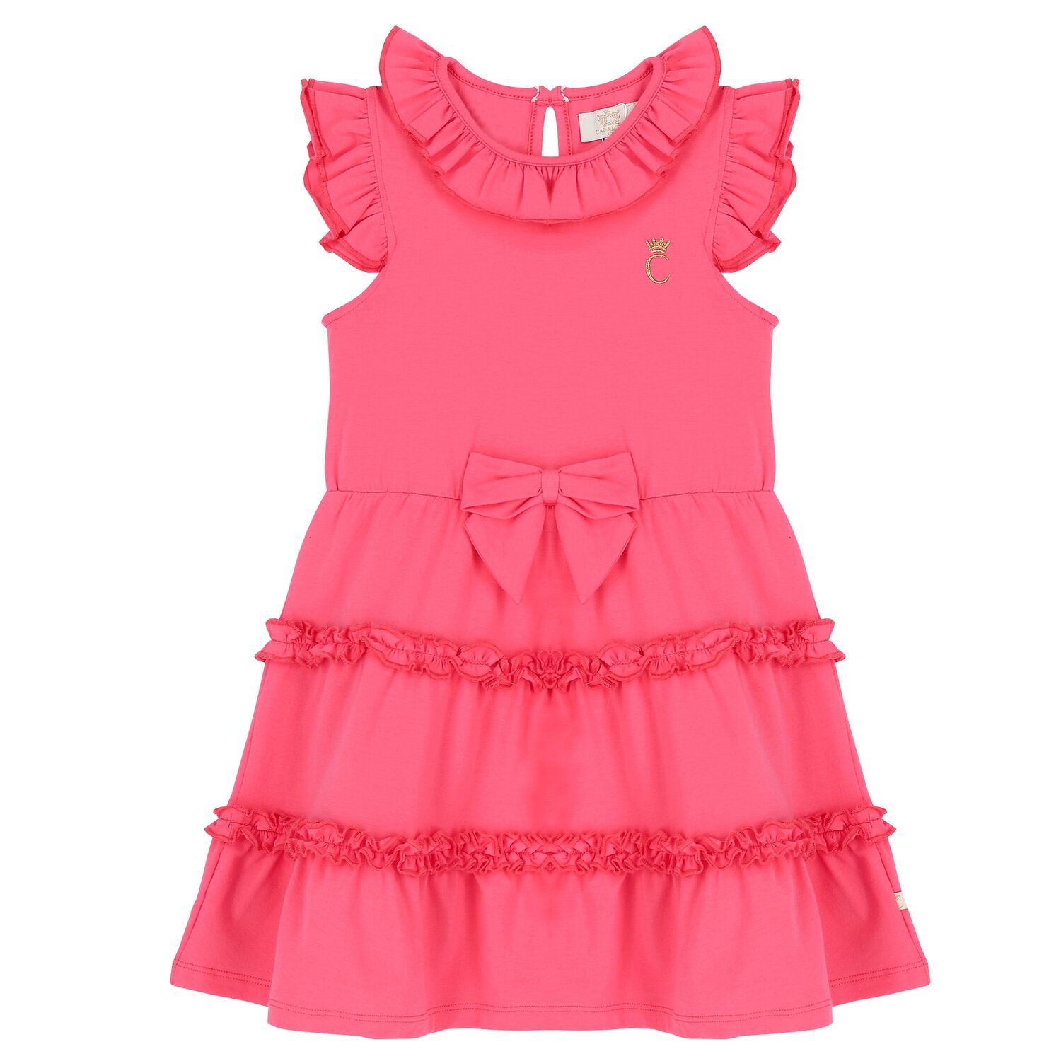 Girls Pink Tiered Frill Dress, 3, hi-res