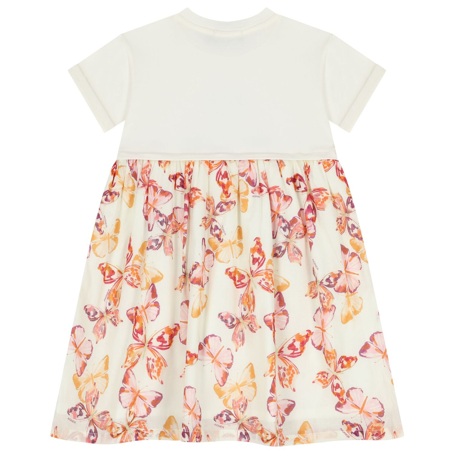 Girls Ivory & Pink Butterflies Logo Dress, 2, hi-res