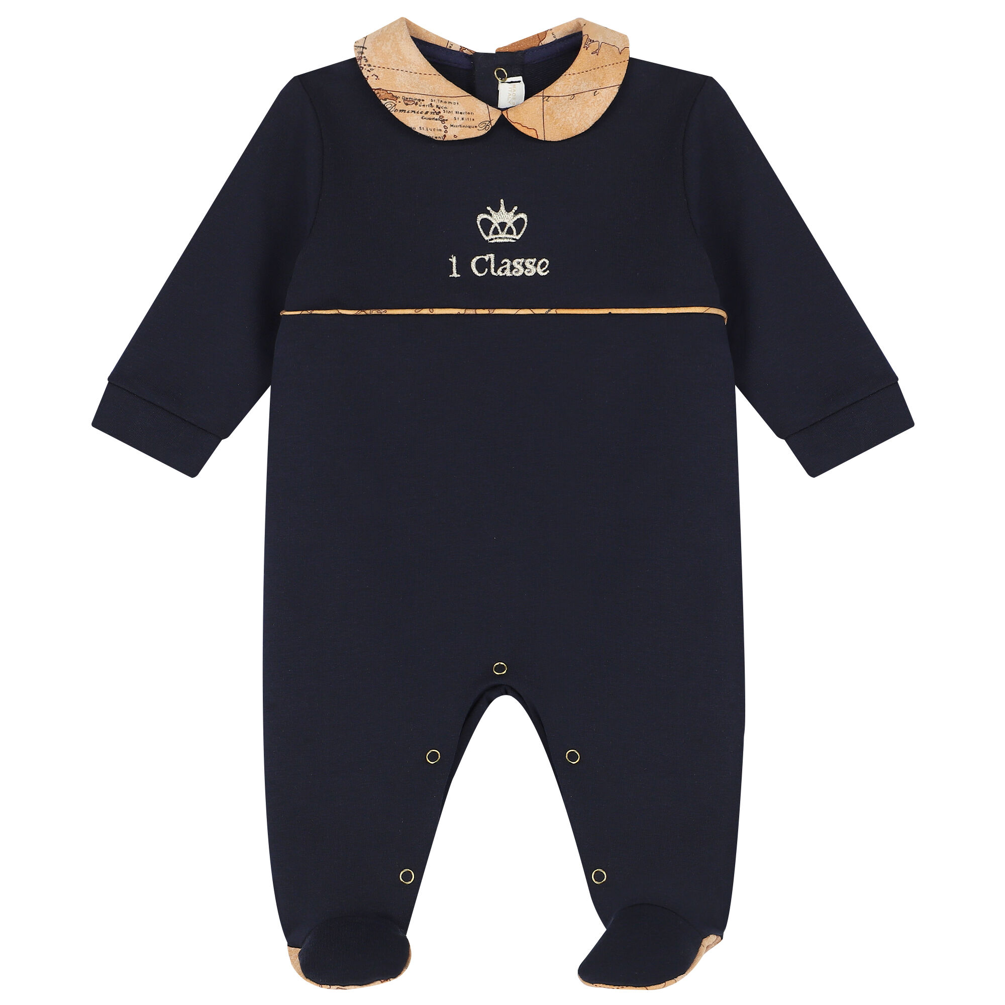 Alviero Martini Baby Boys Navy Blue Beige Logo Babygrow Junior Couture UK