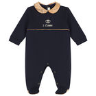 Baby Boys Navy Blue & Beige Logo Babygrow, 1, hi-res