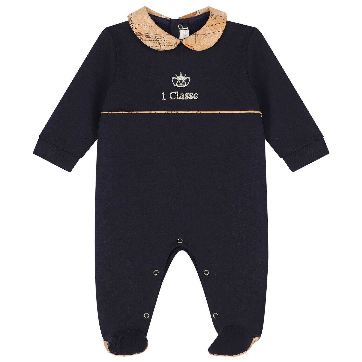 Baby Boys Navy Blue & Beige Logo Babygrow, 1, hi-res