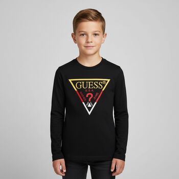 Boys Black Logo Long Sleeve Top