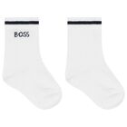 Baby Boys White & Navy Blue Logo Socks ( 3-Pack ), 1, hi-res