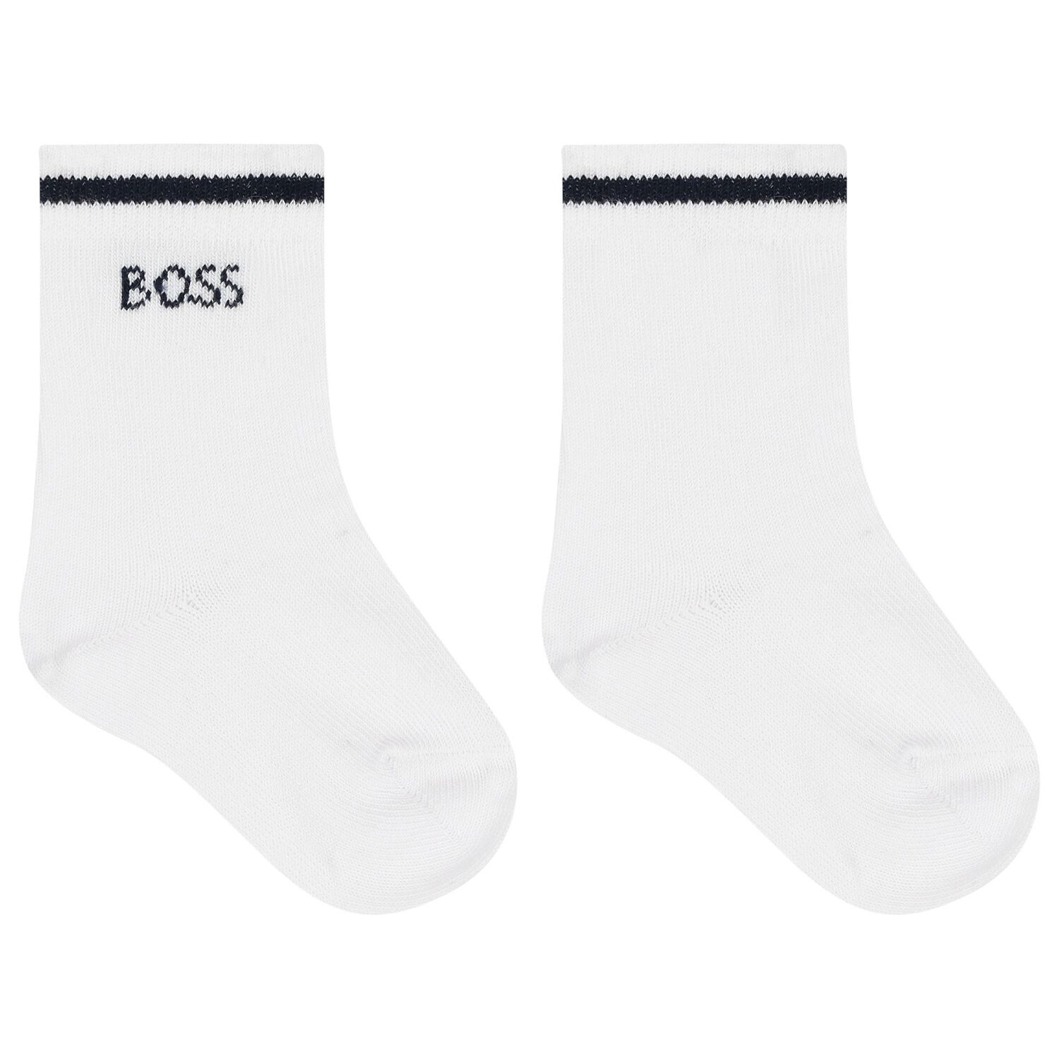 Baby Boys White & Navy Blue Logo Socks ( 3-Pack ), 1, hi-res