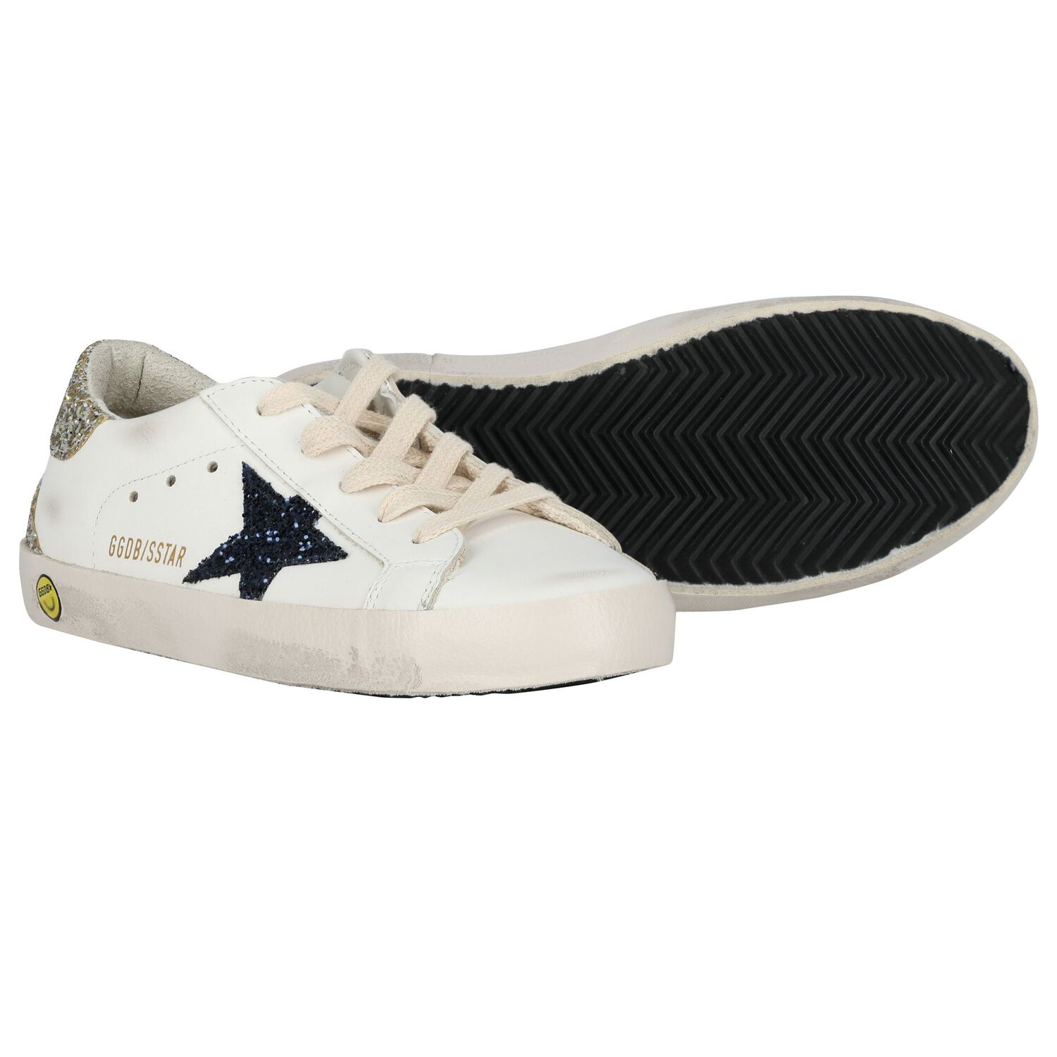 Girls White Leather & Glitter Super-Star Logo Trainers, 1, hi-res image number null