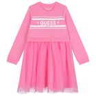 Girls Pink Logo Tulle Dress, 3, hi-res