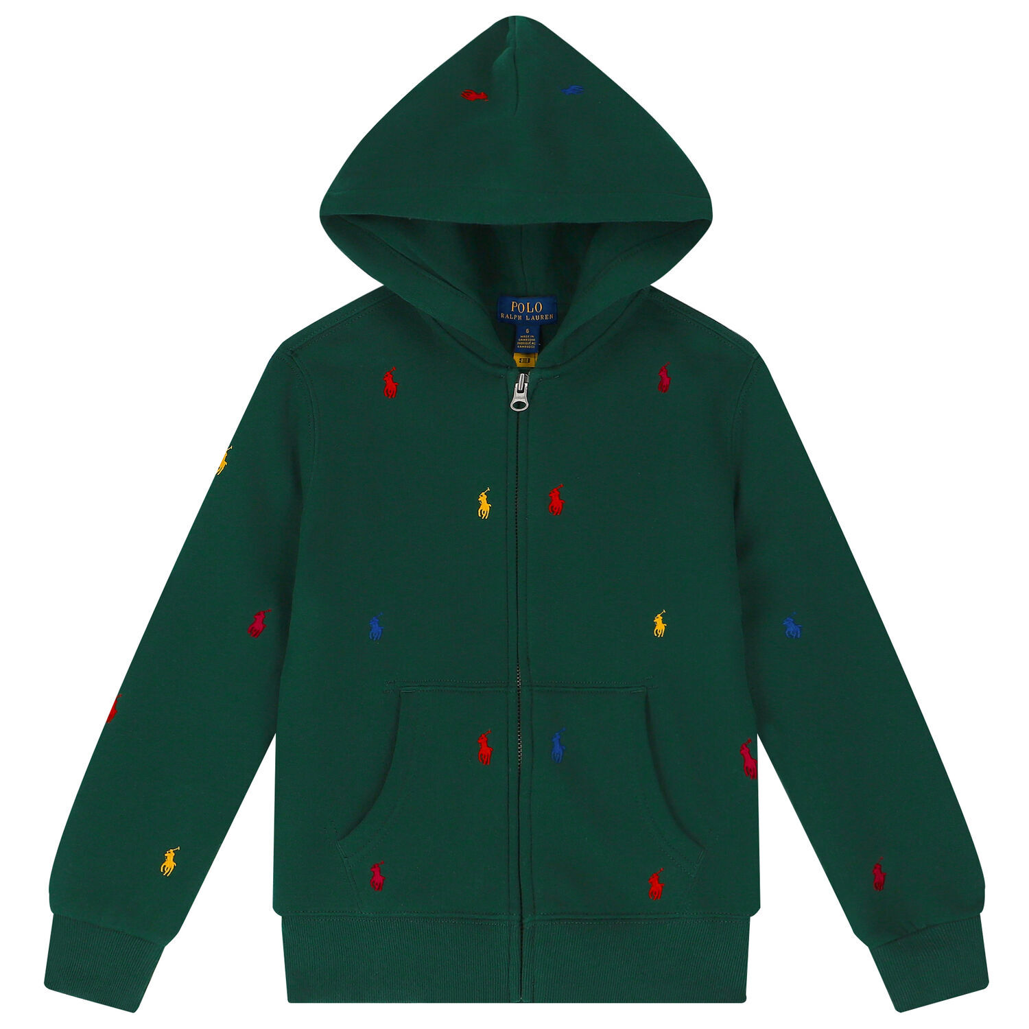 Boys Green Logo Hooded Zip Up Top, 1, hi-res