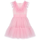 Girls Pink Ruffled Tulle Dress, 2, hi-res