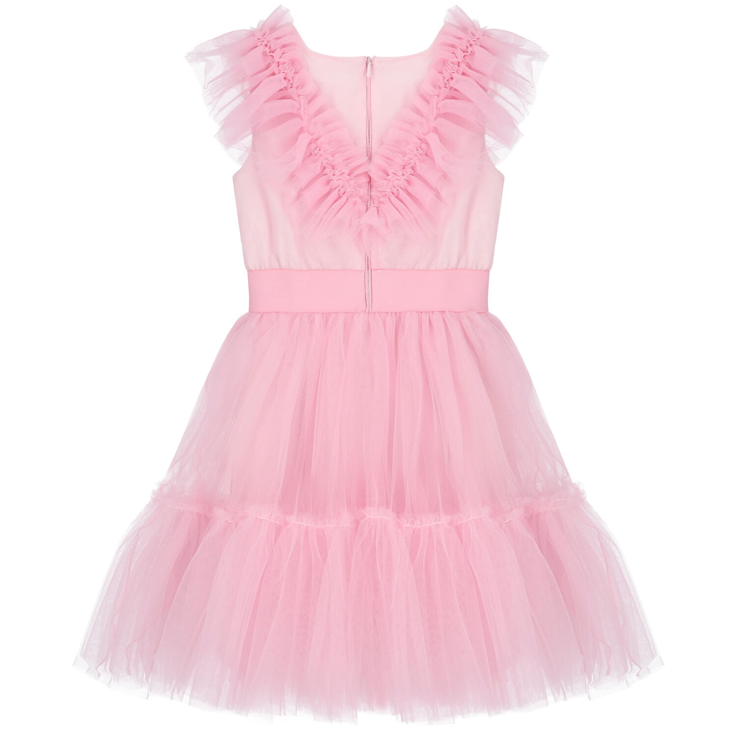 Girls Pink Ruffled Tulle Dress, 2, hi-res
