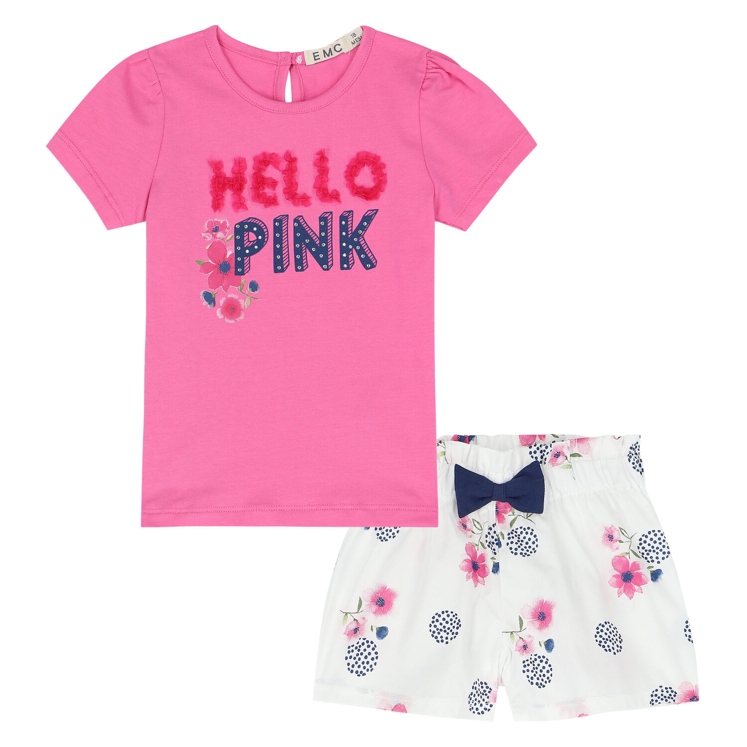 Girls Pink & White Floral Shorts Set, 1, hi-res