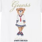 Girls White Cotton Logo Bear Dress, 1, hi-res