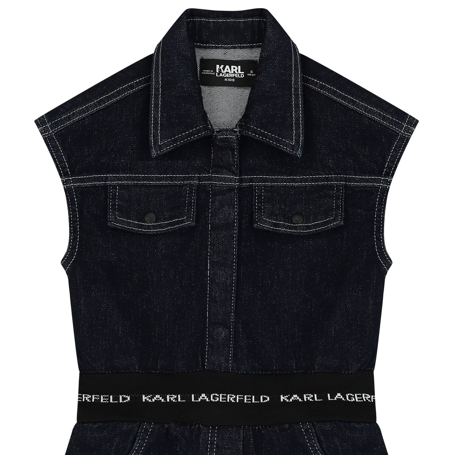 Girls Blue Logo Denim Playsuit, 1, hi-res image number null