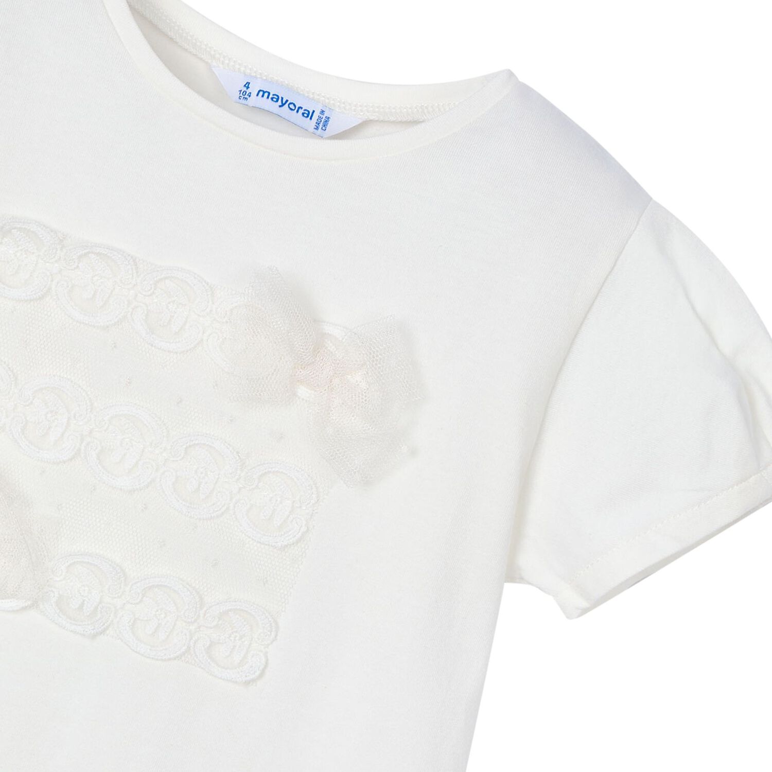 Girls Ivory Bow T-Shirt, 1, hi-res