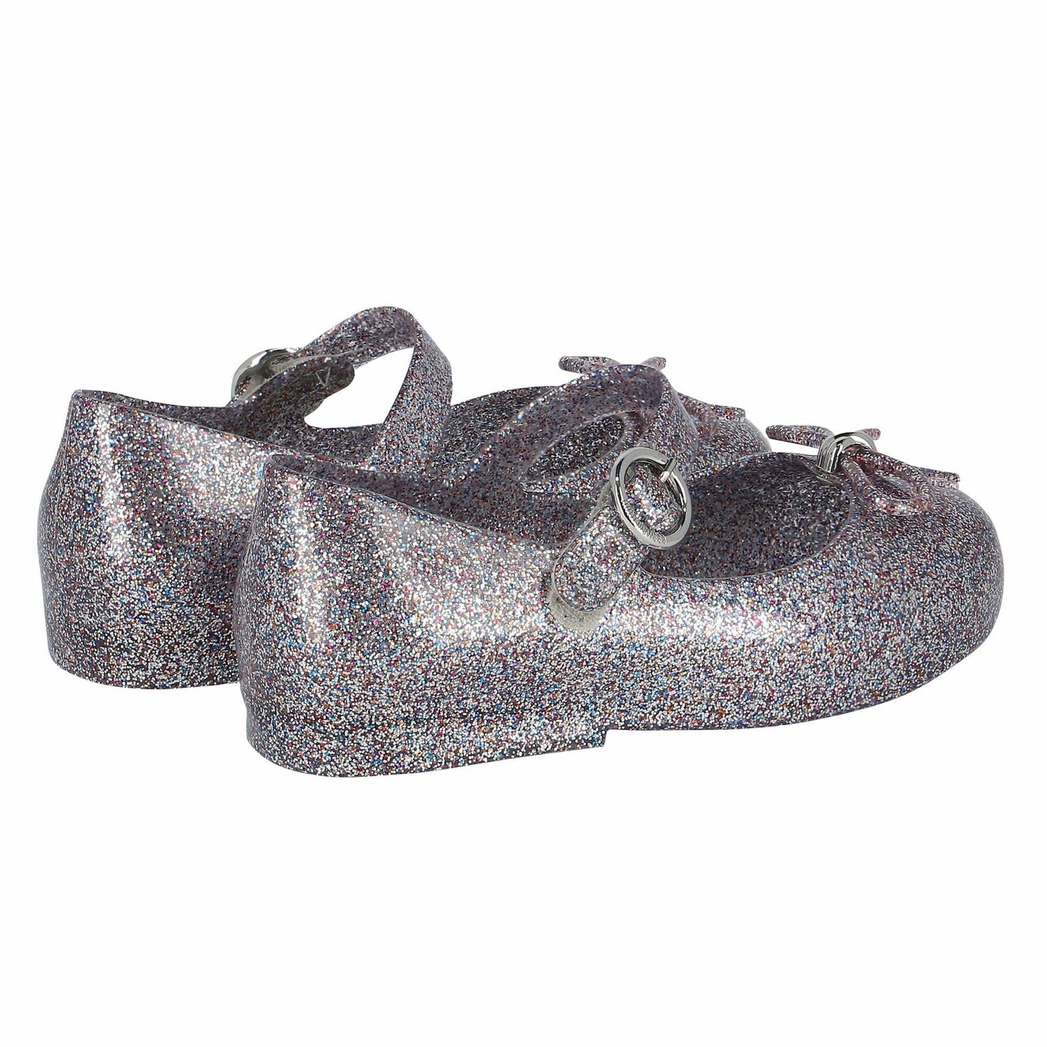 Younger Girls Silver Glitter Jelly Shoes, 1, hi-res