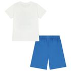 Boys White & Blue Spiderman Shorts Set, 1, hi-res