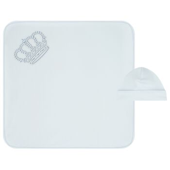 Baby Boys Blue Crown Blanket & Hat Set 