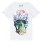 Boys White Skull Logo T-Shirt, 1, hi-res
