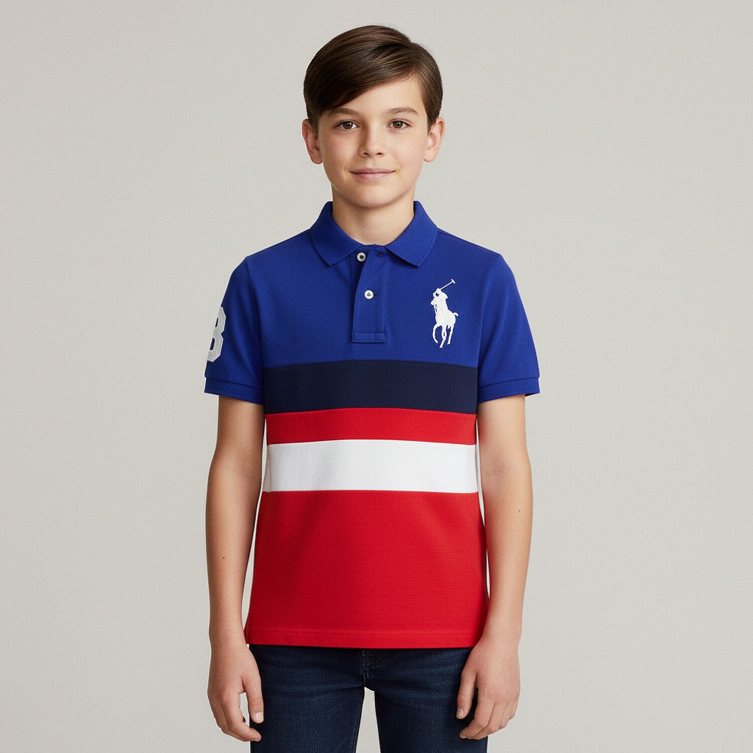 Boys Red & Blue Logo Polo Shirt, 1, hi-res
